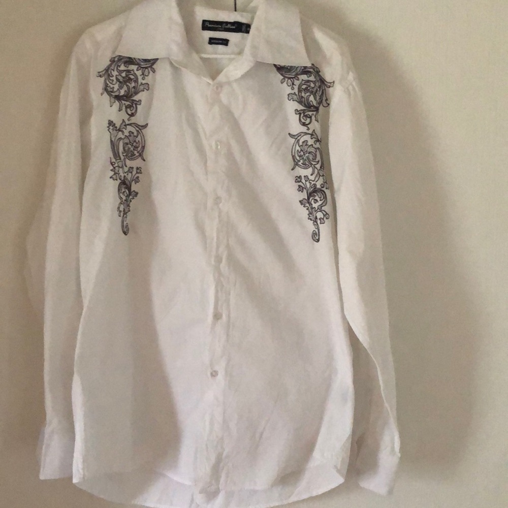 Men's White Embroidered Casual Button Down Shirt